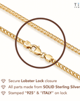 14K Gold Plated Italian Franco Chains, Solid Sterling Silver, With Lobster Lock