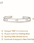 Sterling Silver Three Stone CZ Bezel Cuff Bracelet