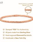 14K Rose Gold Plated Diamond-Cut "Tiger" Bead Stretch Bracelet, Solid Sterling Silver