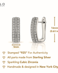 Sterling Silver Cubic Zirconia Oval Huggie Hoop Earrings, Three-Row Design