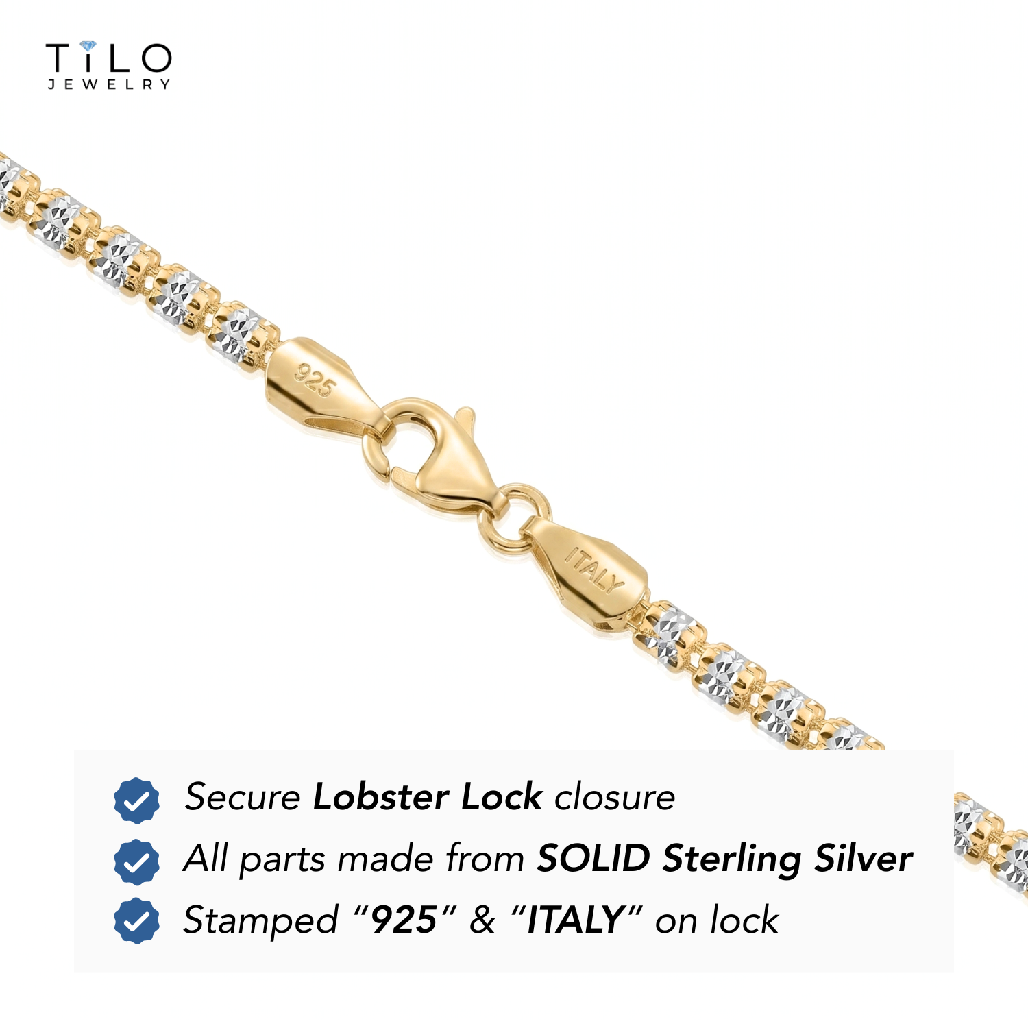 Sterling Silver Two-Tone Diamond-Cut Ice Chain Necklace, Pyramid Design