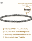 Sterling Silver Diamond-Cut "Tiger" Bead Stretch Bracelet, Gunmetal Finish