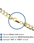 Sterling Silver Curb Chains, Two-Tone Italian Necklace, With Engraved Diamond-Cuts