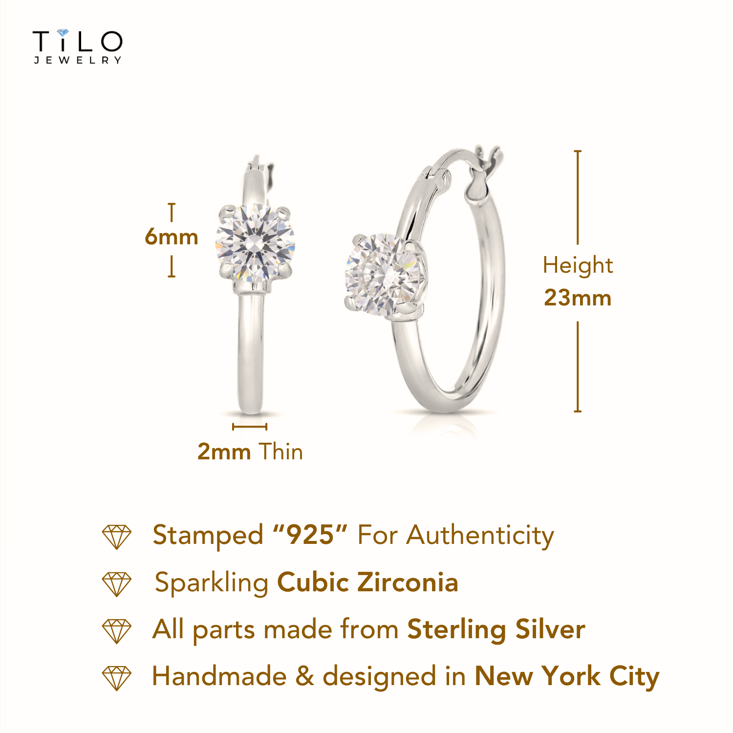 Sterling Silver Round Cubic Zirconia Hoop Earrings