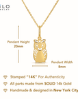 14K Yellow Gold Owl Pendant Necklace