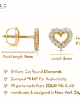 14K Yellow Gold Heart Lab Diamond Studs, 0.25ctw, Screwback