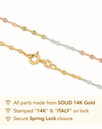 14K Gold Three-Tone Diamond-Cut Mirror Chain Necklace