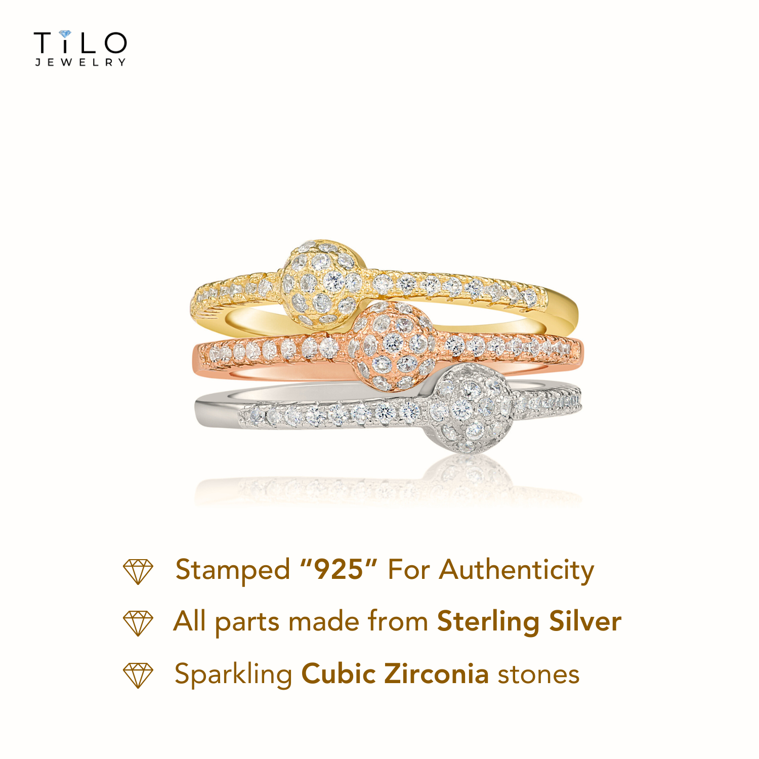 Sterling Silver Stackable Ball CZ Rings, Set Of 3 – Tilo Jewelry®