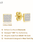 14K Yellow Gold Natural Diamond Square Stud Earrings, 0.15ctw