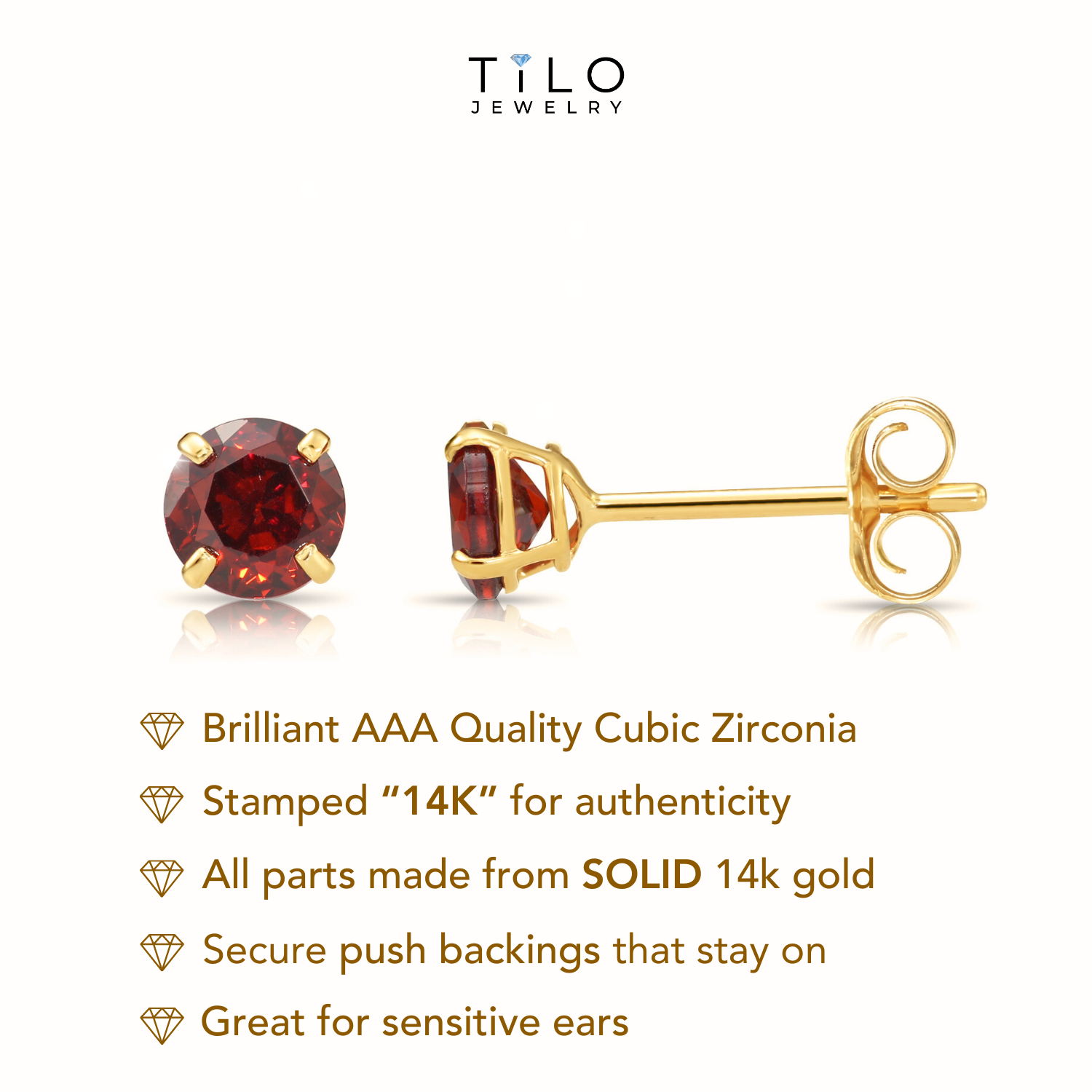 14k Yellow Gold Birthstone Solitaire Stud Earrings, 4mm