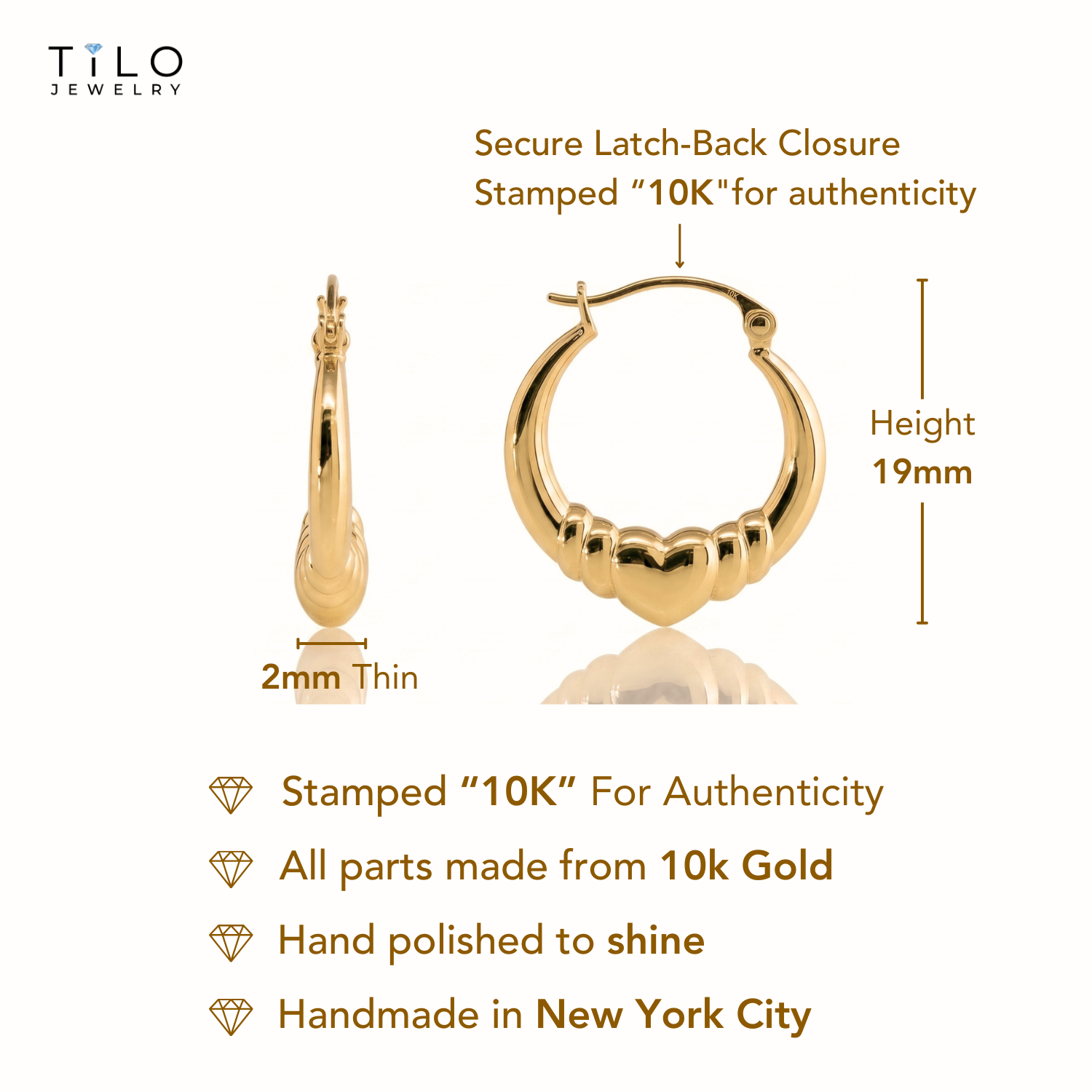 10K Yellow Gold Heart Hoop Earrings