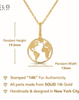 14K Yellow Gold World Map Pendant Necklace