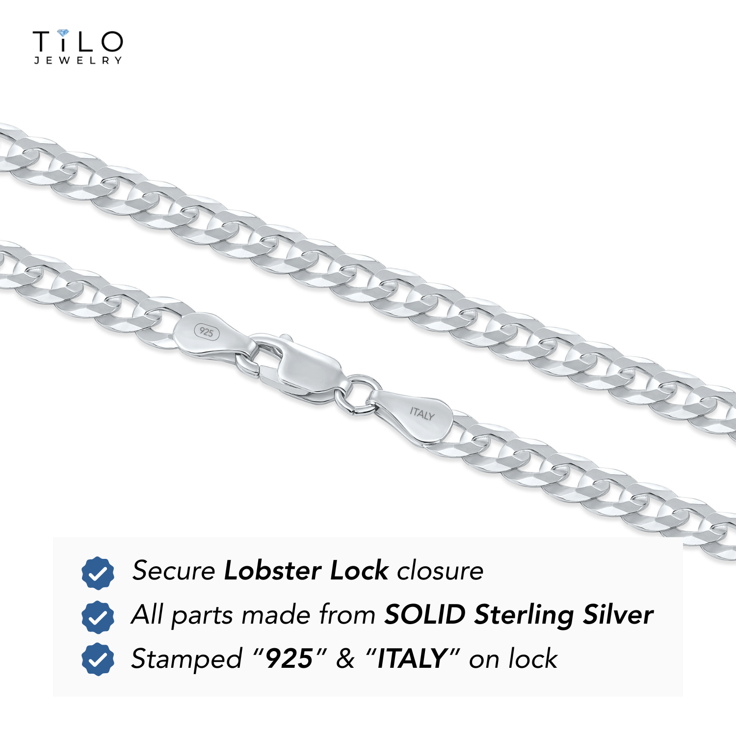 Sterling Silver Italian Curb Link Bracelet, Lobster Lock