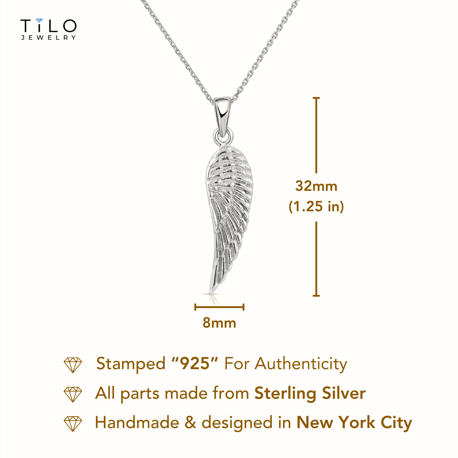 Sterling Silver Angel Wing Pendant Necklace