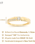 14K Yellow Gold Lab Diamond Wedding Band Ring, Engraved Love Ring, 1.15ctw