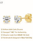14k Yellow Gold Classic Solitaire Stud Earrings with Pushbacks