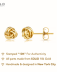 10K Yellow Gold Love Knot Stud Earrings, Pushback