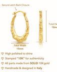 10K Yellow Gold Oval Bamboo Hoop Earrings