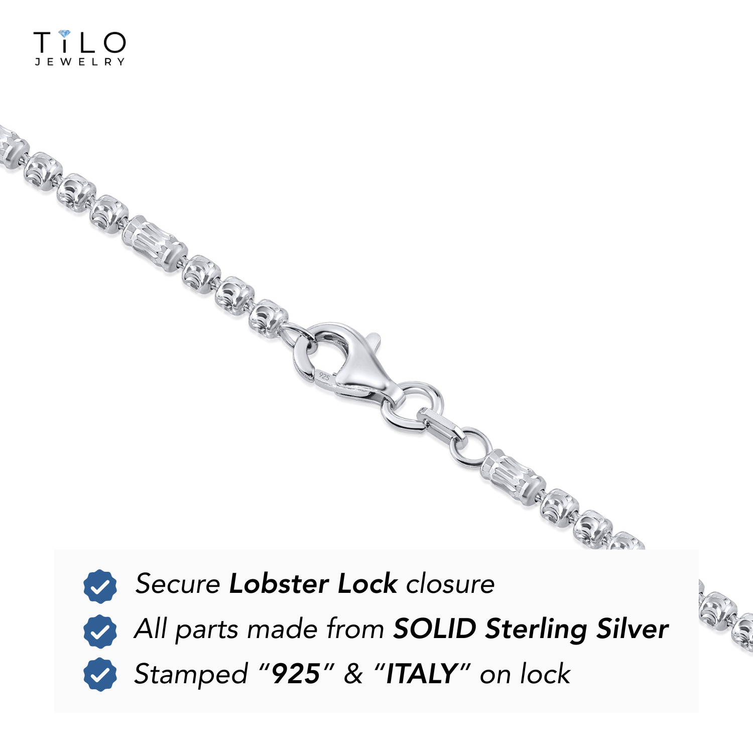 Sterling Silver Diamond-Cut Bead Necklace