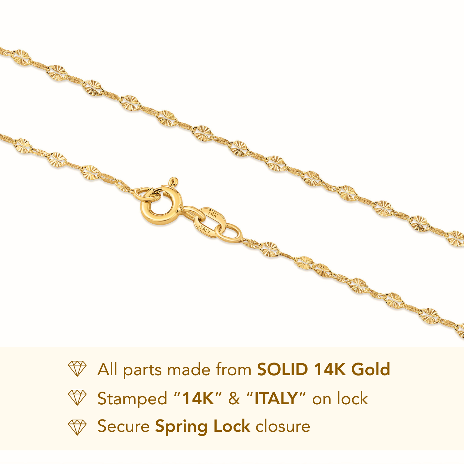 14K Yellow Gold Diamond-Cut Mirror Chain Necklace