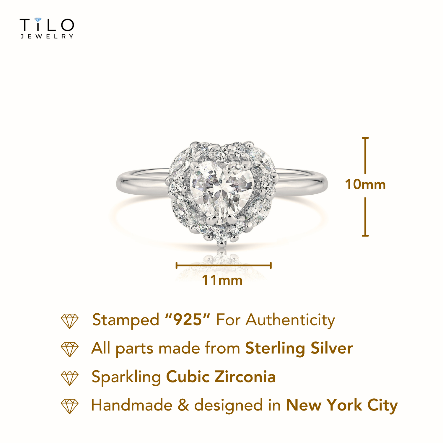 Sterling Silver Heart Shape Halo Engagement Ring