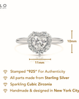 Sterling Silver Heart Shape Halo Engagement Ring