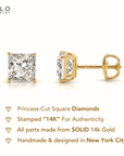14K Yellow Gold Lab Diamond Princess-Cut Stud Earrings, Screwback