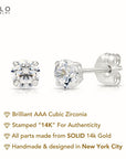 14k White Gold Classic Solitaire Stud Earrings with Pushbacks