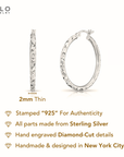 925 Sterling Silver X Pattern Diamond-Cut Hoop Earrings