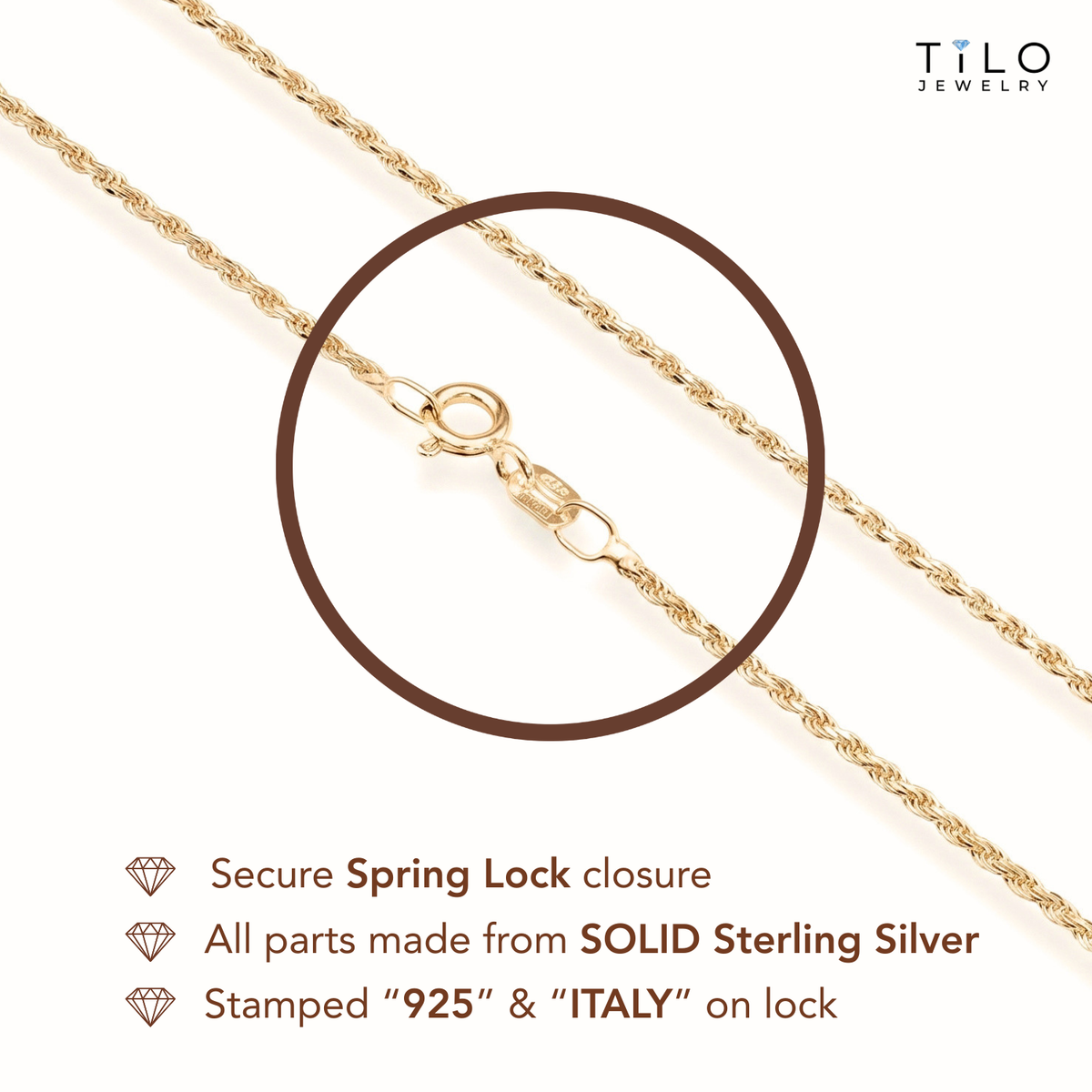 18K Gold Plated Sterling Silver Rope Chain Bracelet