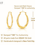 10K Yellow Gold Oval Spiral Twist Hoop Earrings