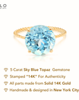 14K Yellow Gold Brilliant-Cut Round Sky Blue Topaz Gemstone Ring