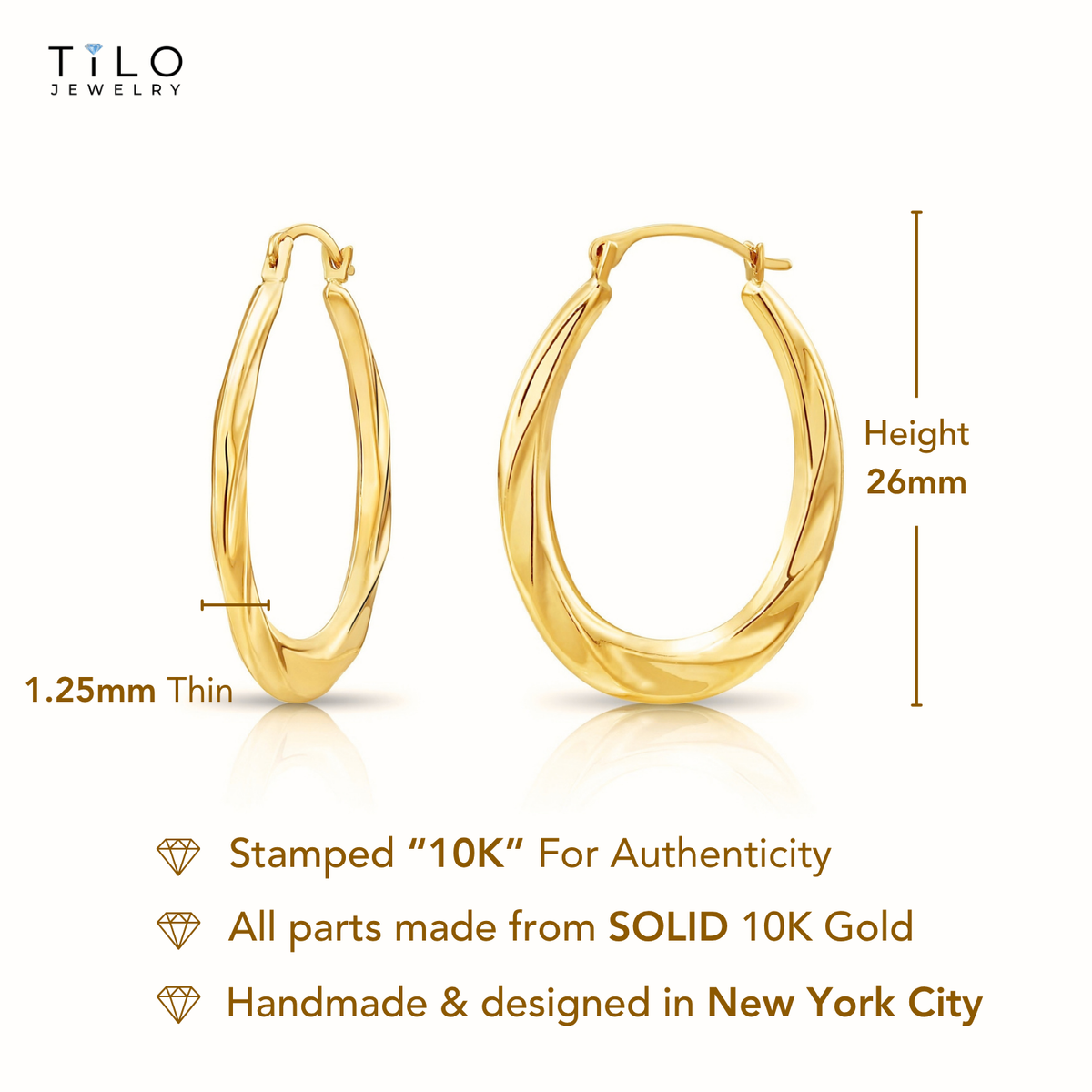 10K Yellow Gold Twisted Oval Hoop Earrings