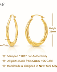 10K Yellow Gold Twisted Oval Hoop Earrings