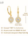 14K Yellow Gold Sunburst CZ Drop Dangle Earrings