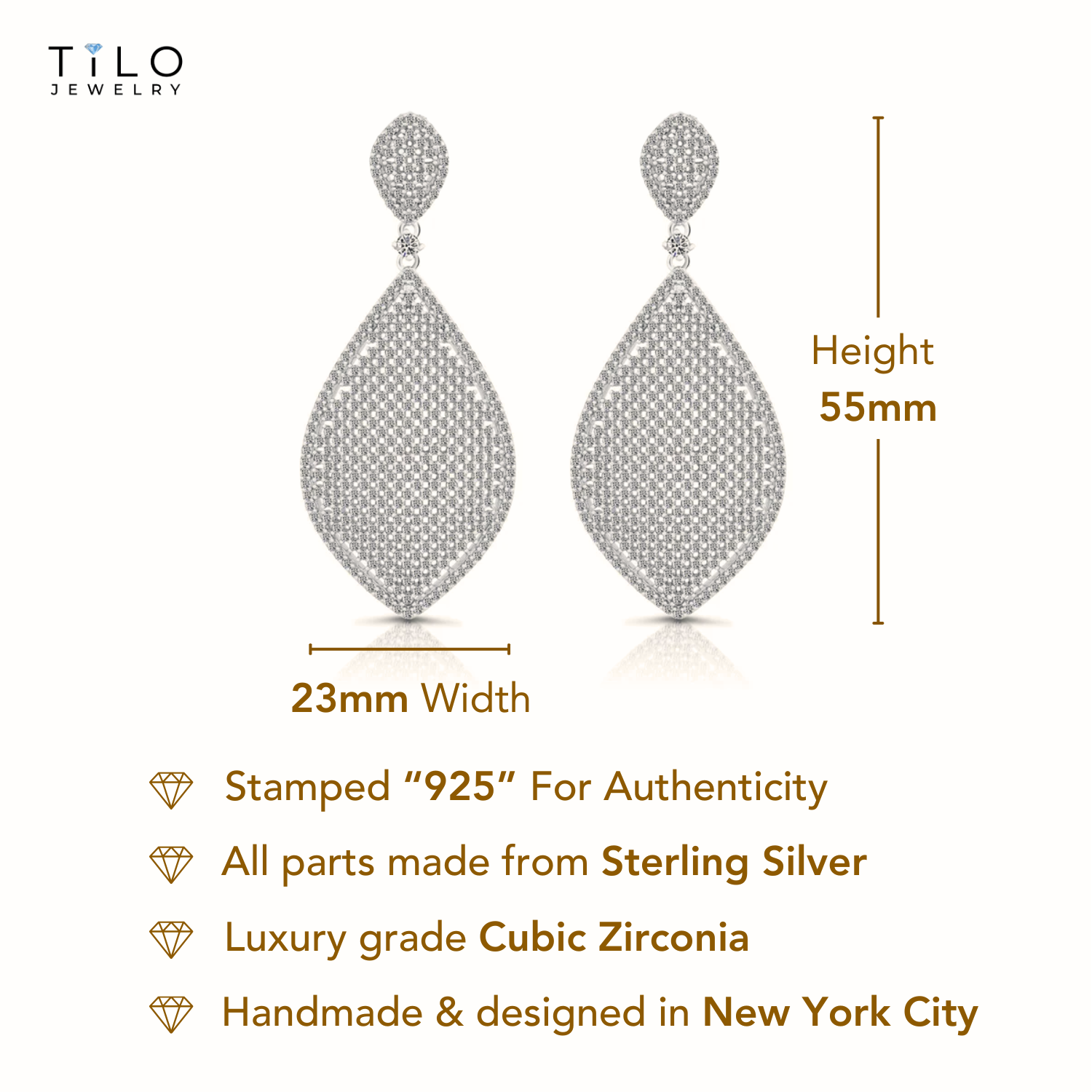 Sterling Silver Oval Teardrop Dangle Earrings, With Pushbacks