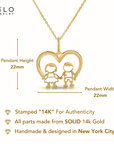 14K Yellow Gold Boy & Girl Heart Pendant Necklace