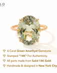 14K Yellow Gold Green Amethyst Oval-Cut Gemstone Ring