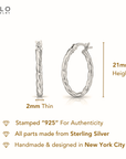 Sterling Silver Shiny Twisted Oval Hoop Earrings, 11mm