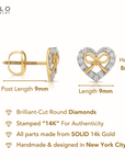 14K Yellow Gold Heart & Ribbon Lab Diamond Studs, 0.20ctw, Screwback