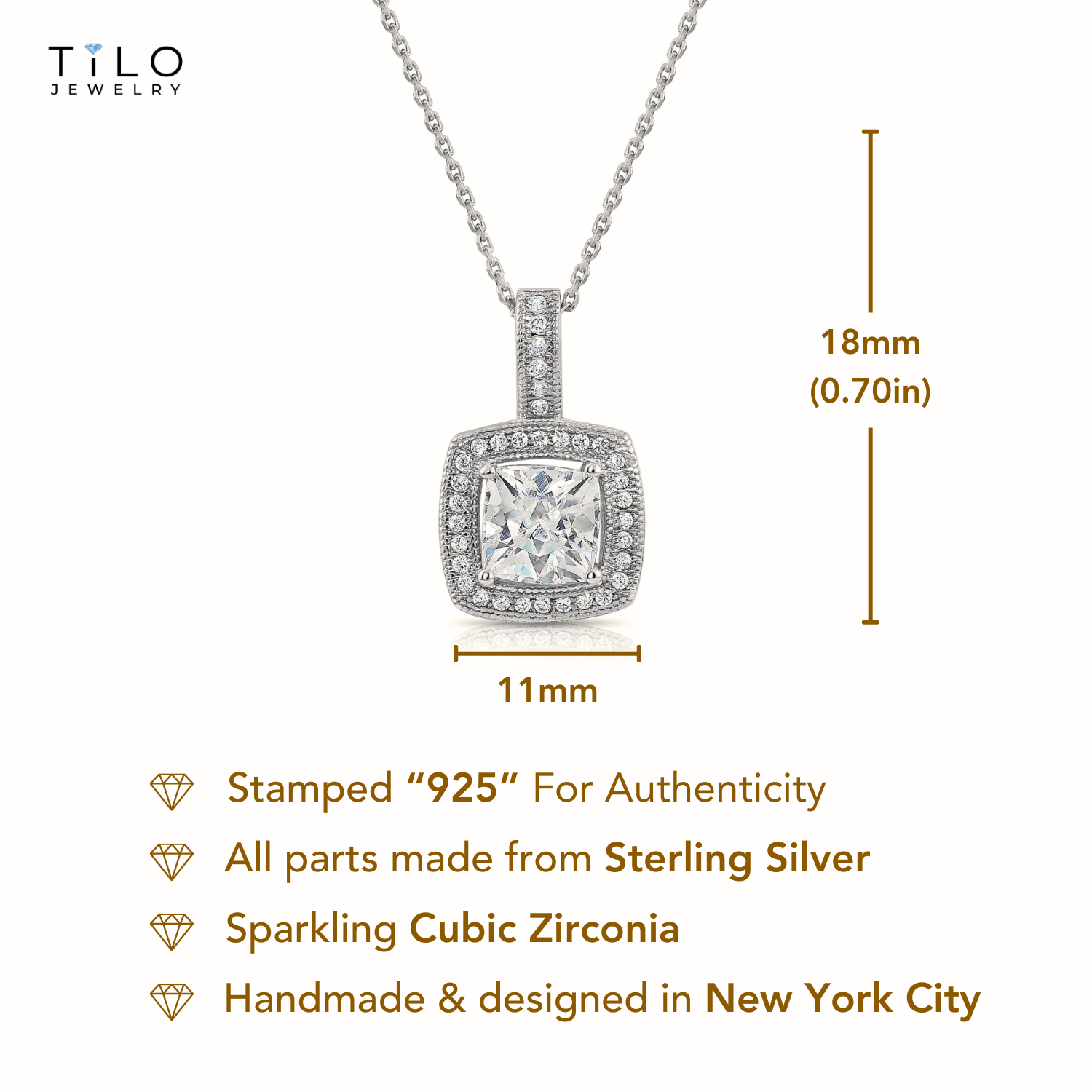 Sterling Silver Round Halo CZ Pendant Necklace