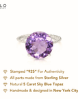 Sterling Silver Purple Amethyst Ring, Five Carat Huge Natural Gemstone, 925 Twist Rope Design, "Ms. Luscious"