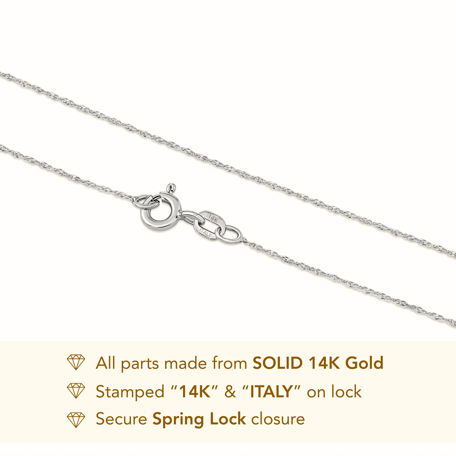 14K White Gold Diamond-Cut Singapore Chain Necklace