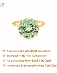 14k Yellow Gold 5 Carat Green Amethyst Gemstone Ring, "Ms. Luscious"