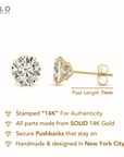 14k Yellow Gold Classic Solitaire Cubic Zirconia Stud Earrings, Pushback