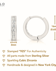 Sterling Silver Single Row CZ Huggie Hoop Earrings, 16mm