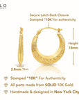 10K Yellow Gold Greek Key Curved Round Creole Hoops Earrings 18mm