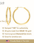 14k Yellow Gold All Around Diamond-Cut Hoop Earrings