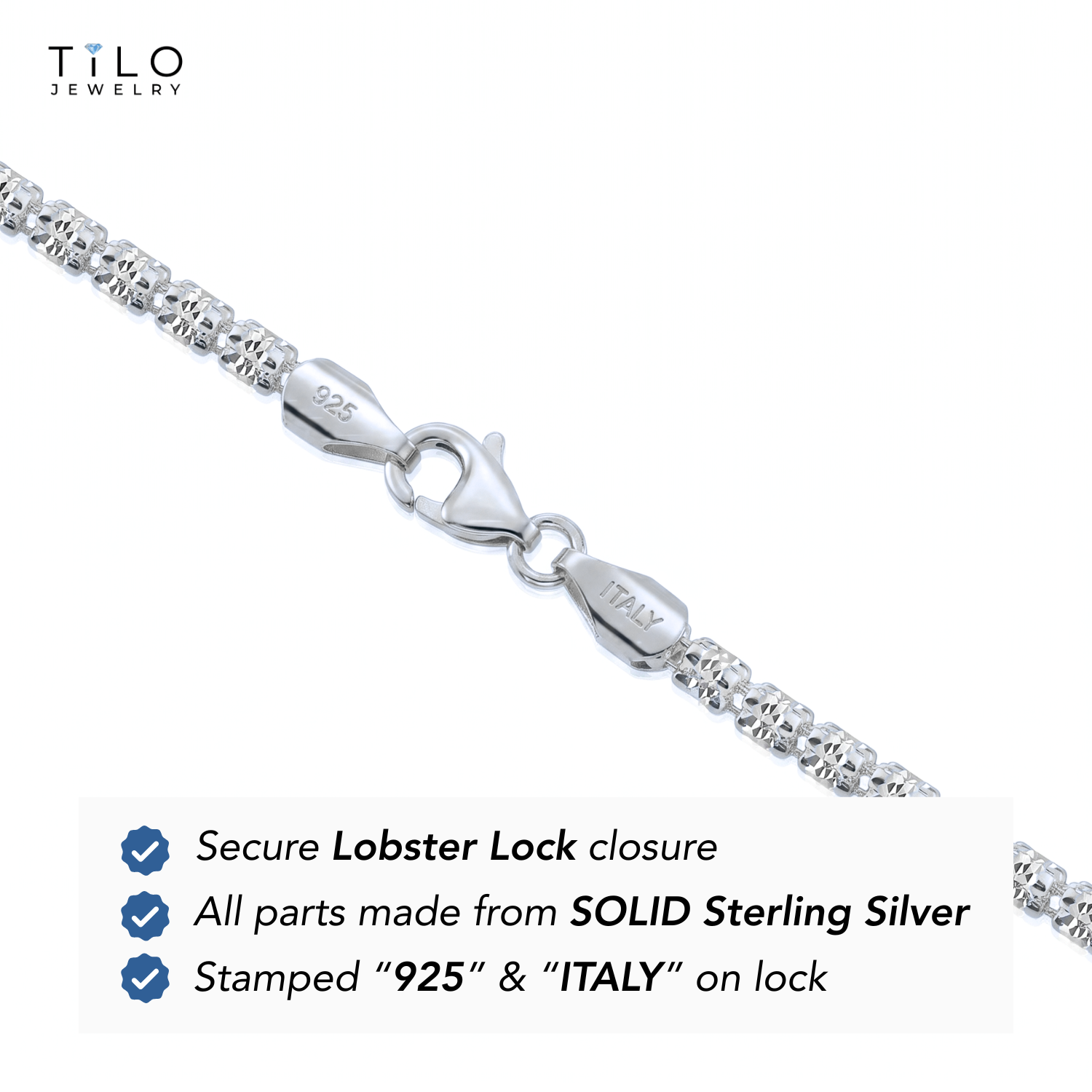Sterling Silver Diamond-Cut Ice Chain Necklace, Pyramid Design