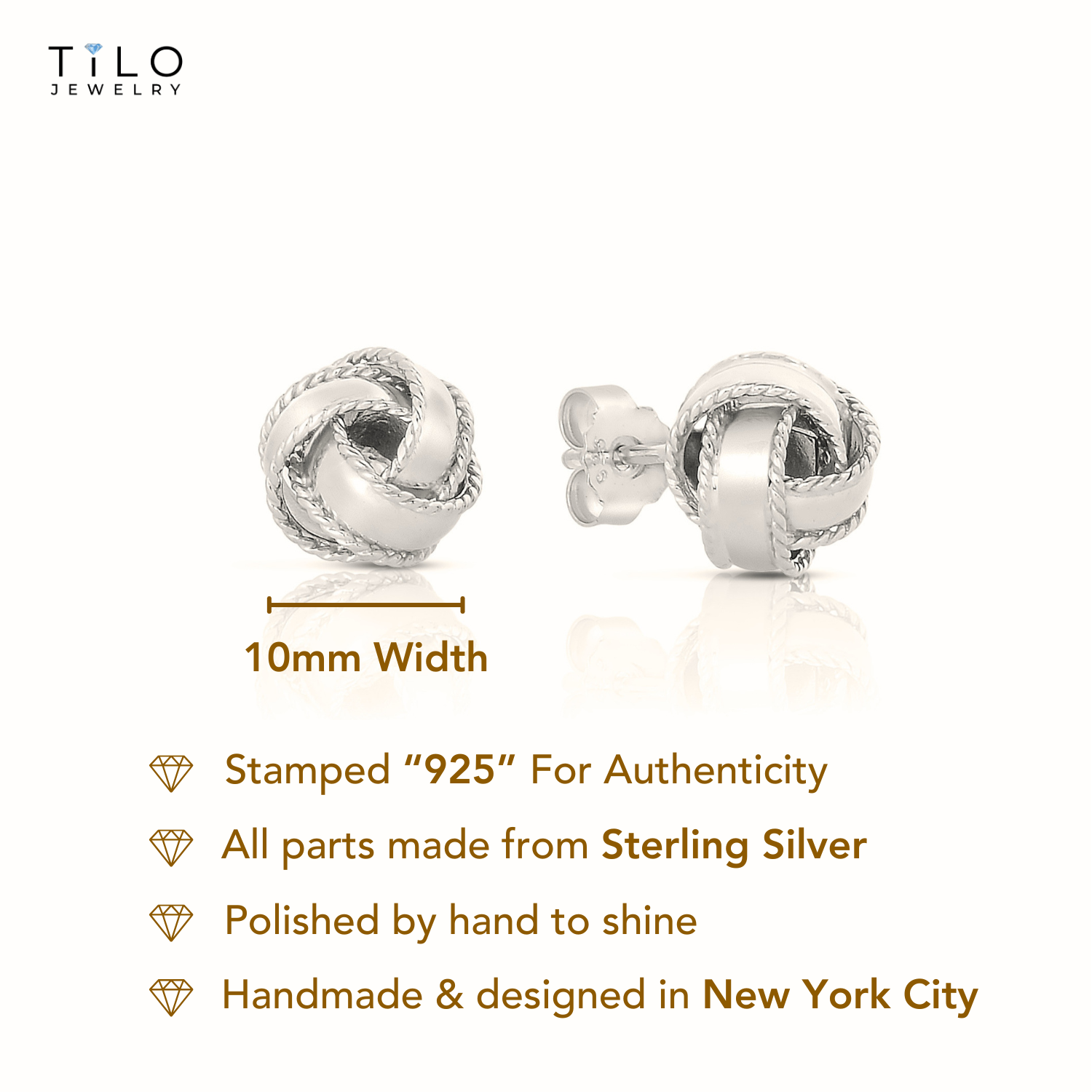 Sterling Silver Braided Love Knot Studs, Pushback